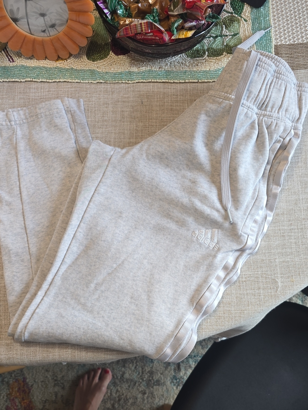 adidas Light Heather Gray Track Pants with White Logo